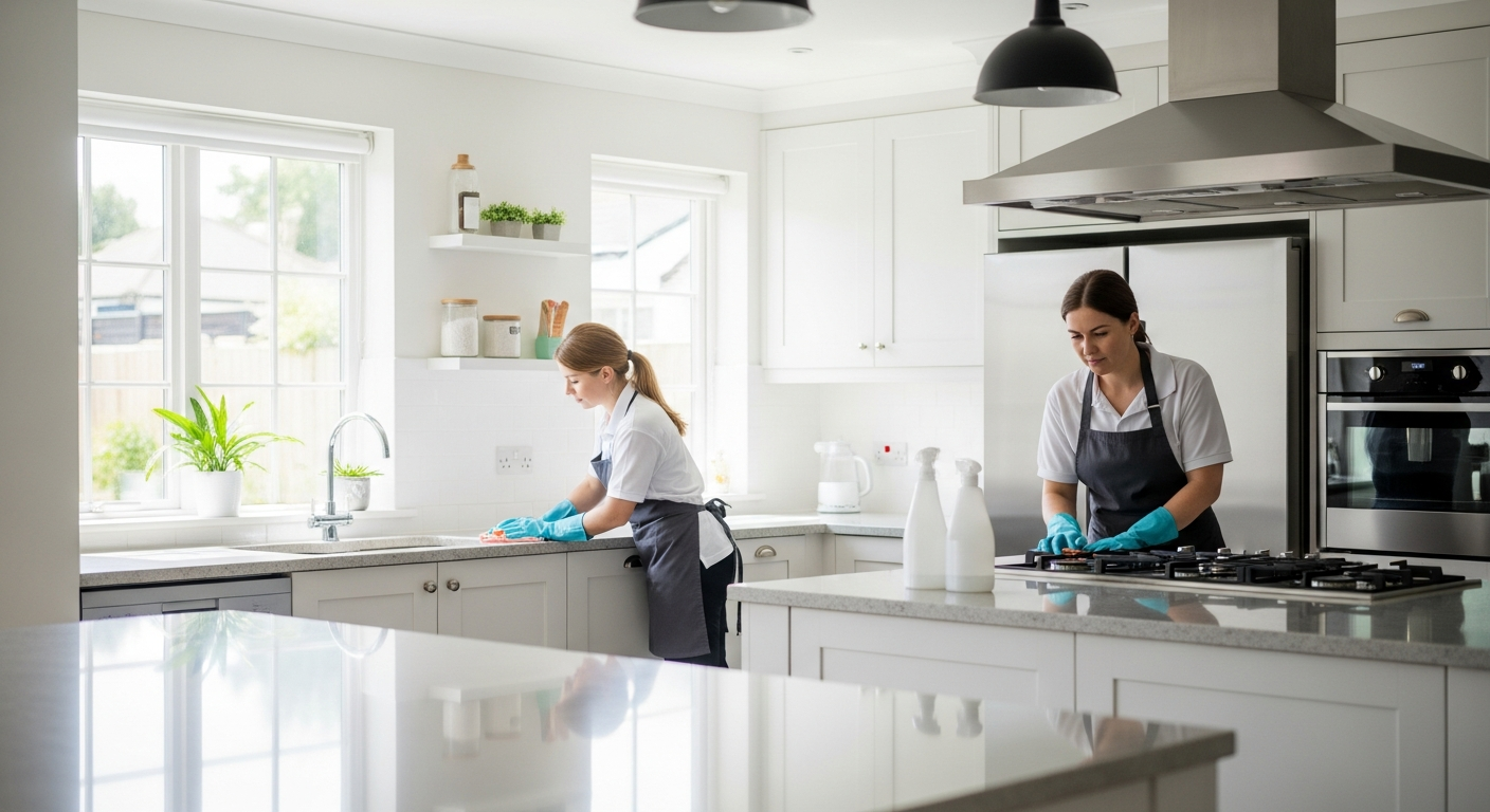 Clean kitchen bench after vacate clean