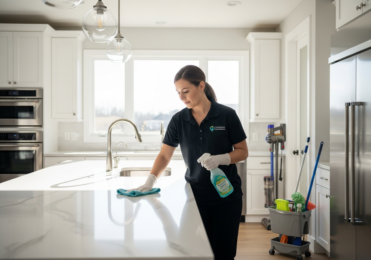 Cleaner polishing kitchen bench