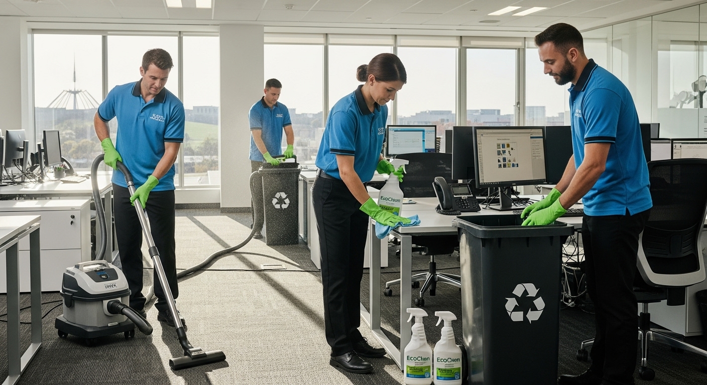 Professional commercial cleaners in a Canberra office