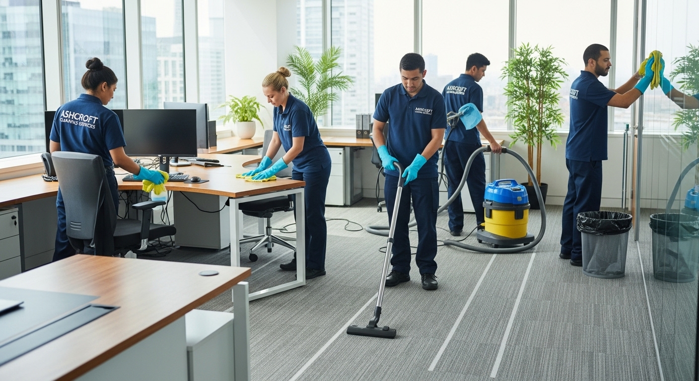 Commercial cleaners working in an Ashcroft office