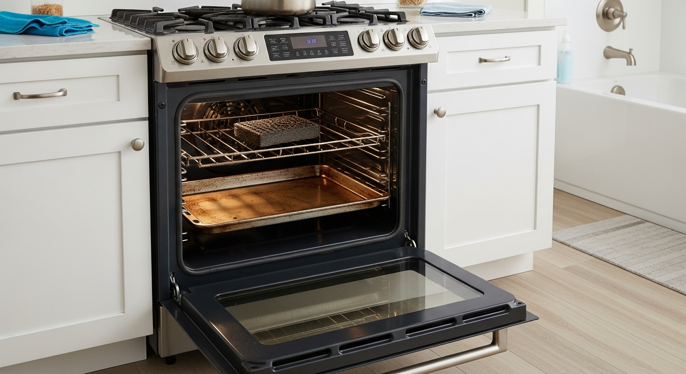 Bond clean specialists cleaning oven and bathroom