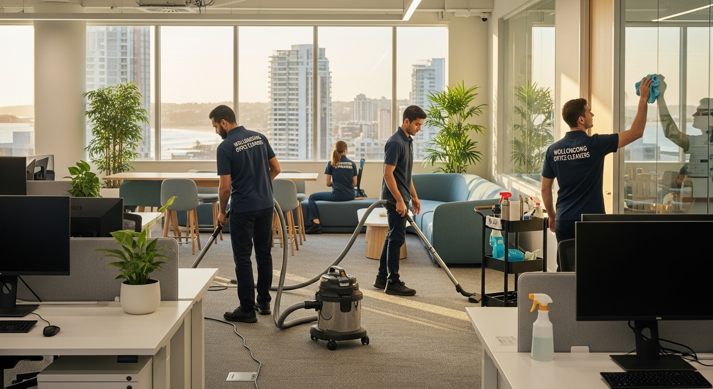 Commercial cleaners working in Wollongong office