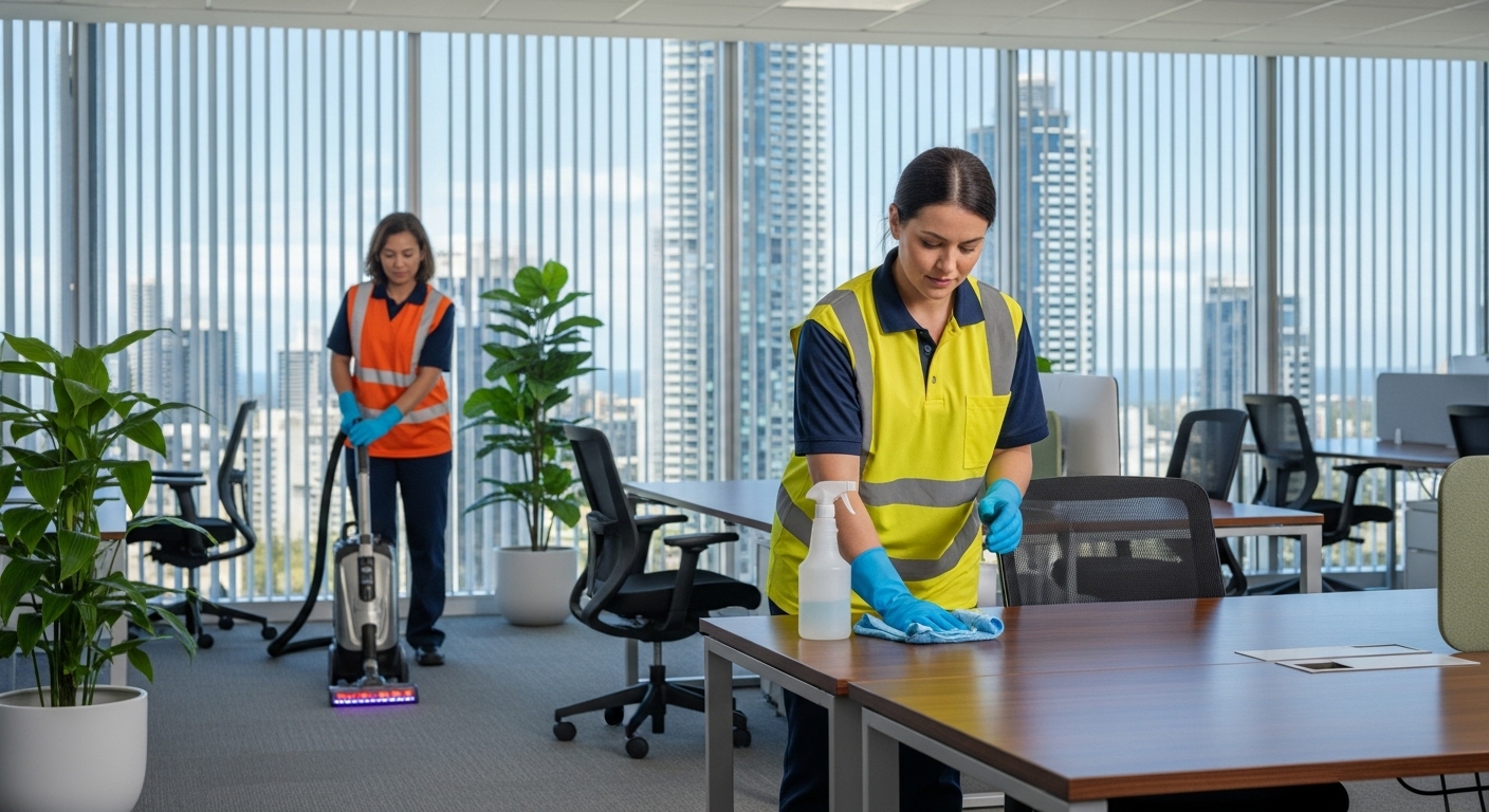 Professional cleaners working in a Gold Coast office