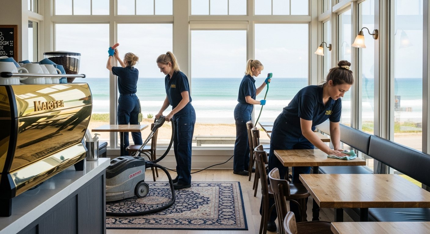 Cleaners in beachfront cafe South Coogee