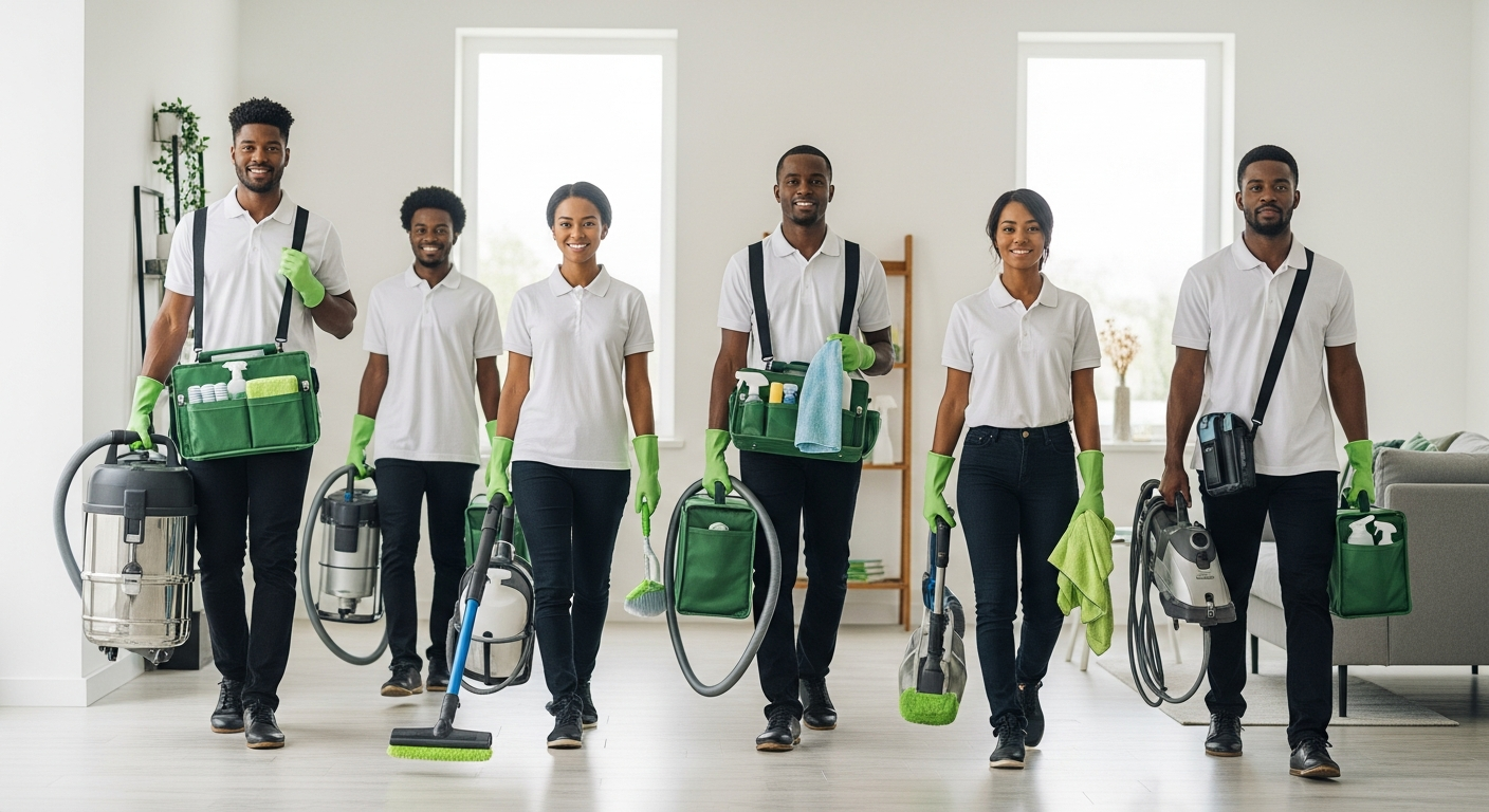 Professional cleaners arriving for vacate clean
