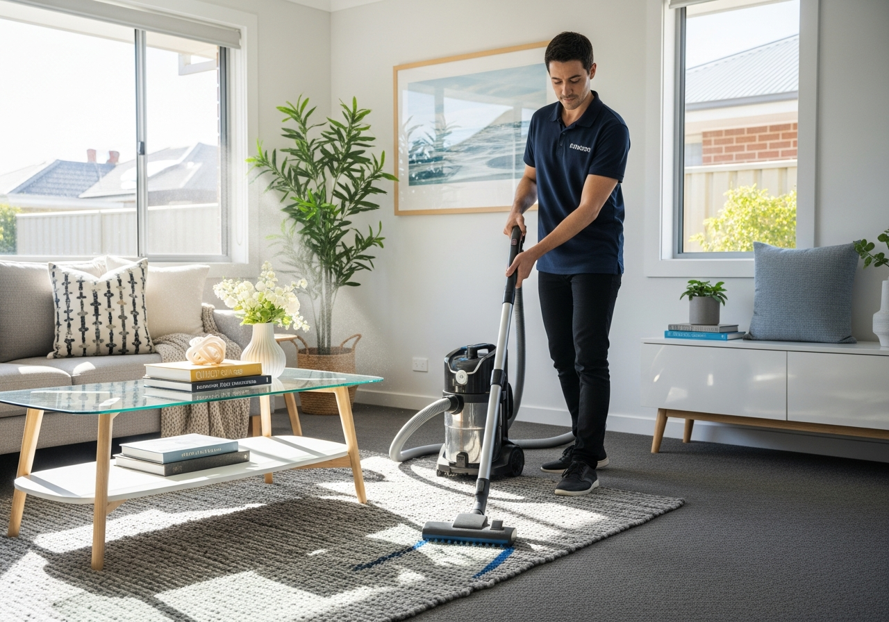 Cleaner vacuuming carpet