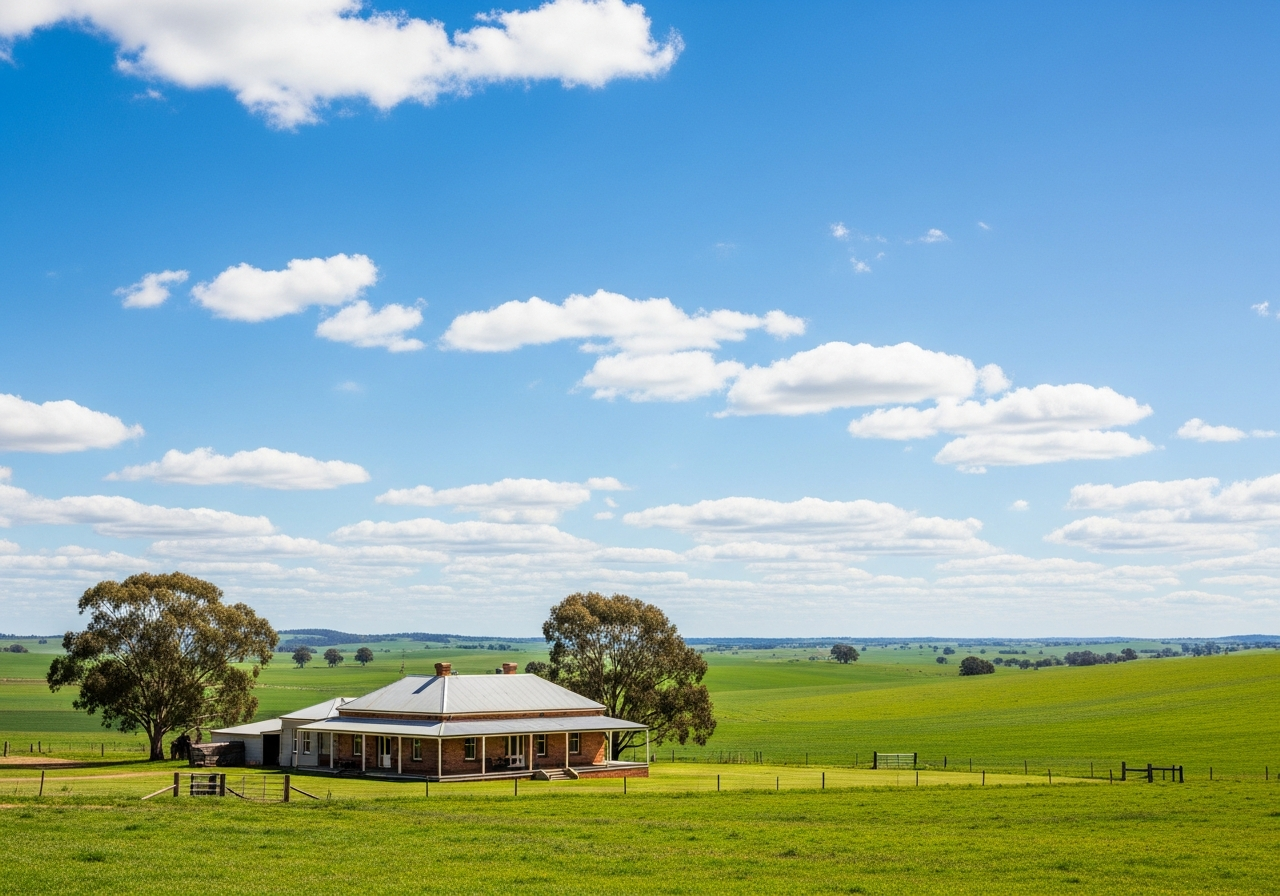 Varroville heritage homestead and green paddocks