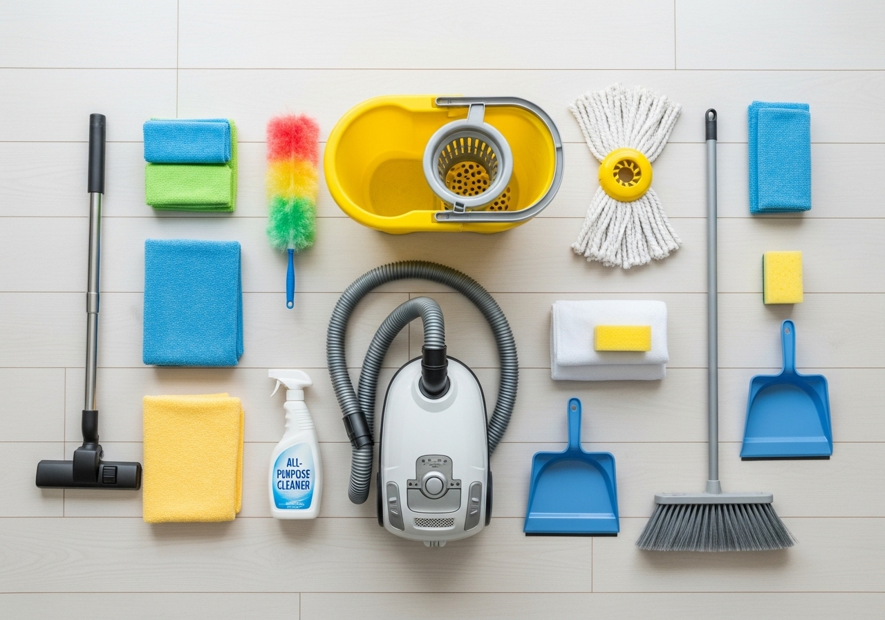 Cleaning tools laid out