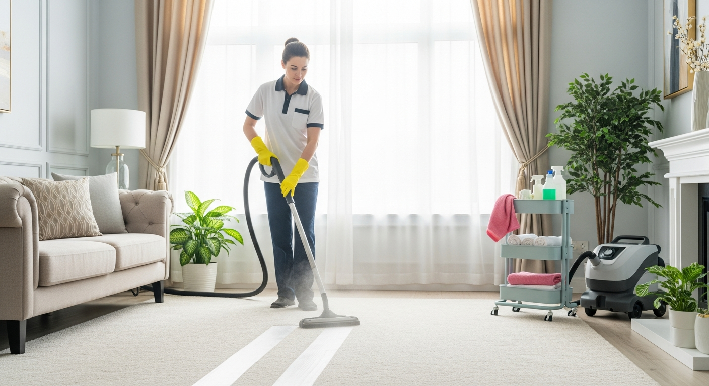 Cleaner steam-cleaning a carpet