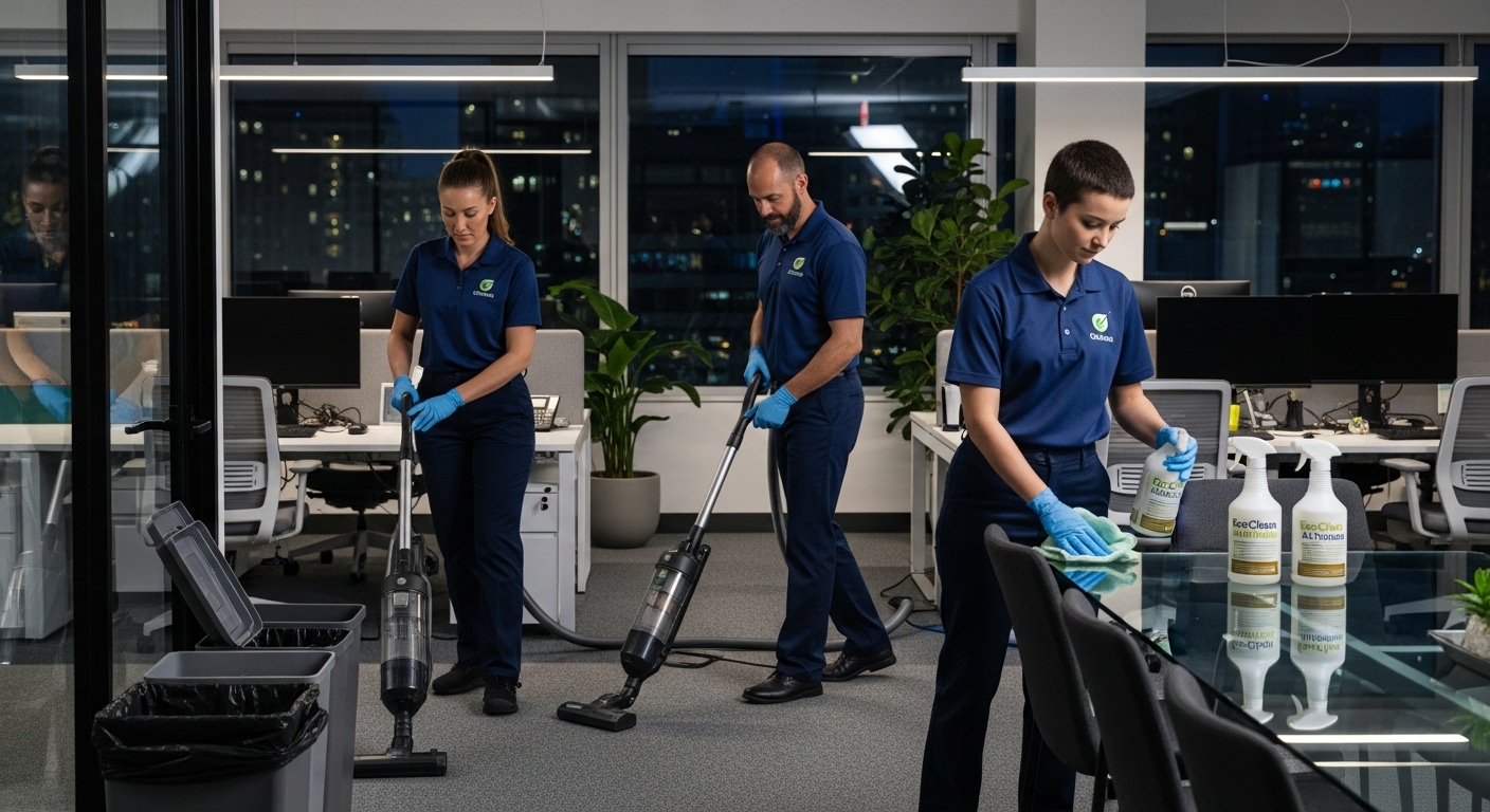 Office cleaners working after hours