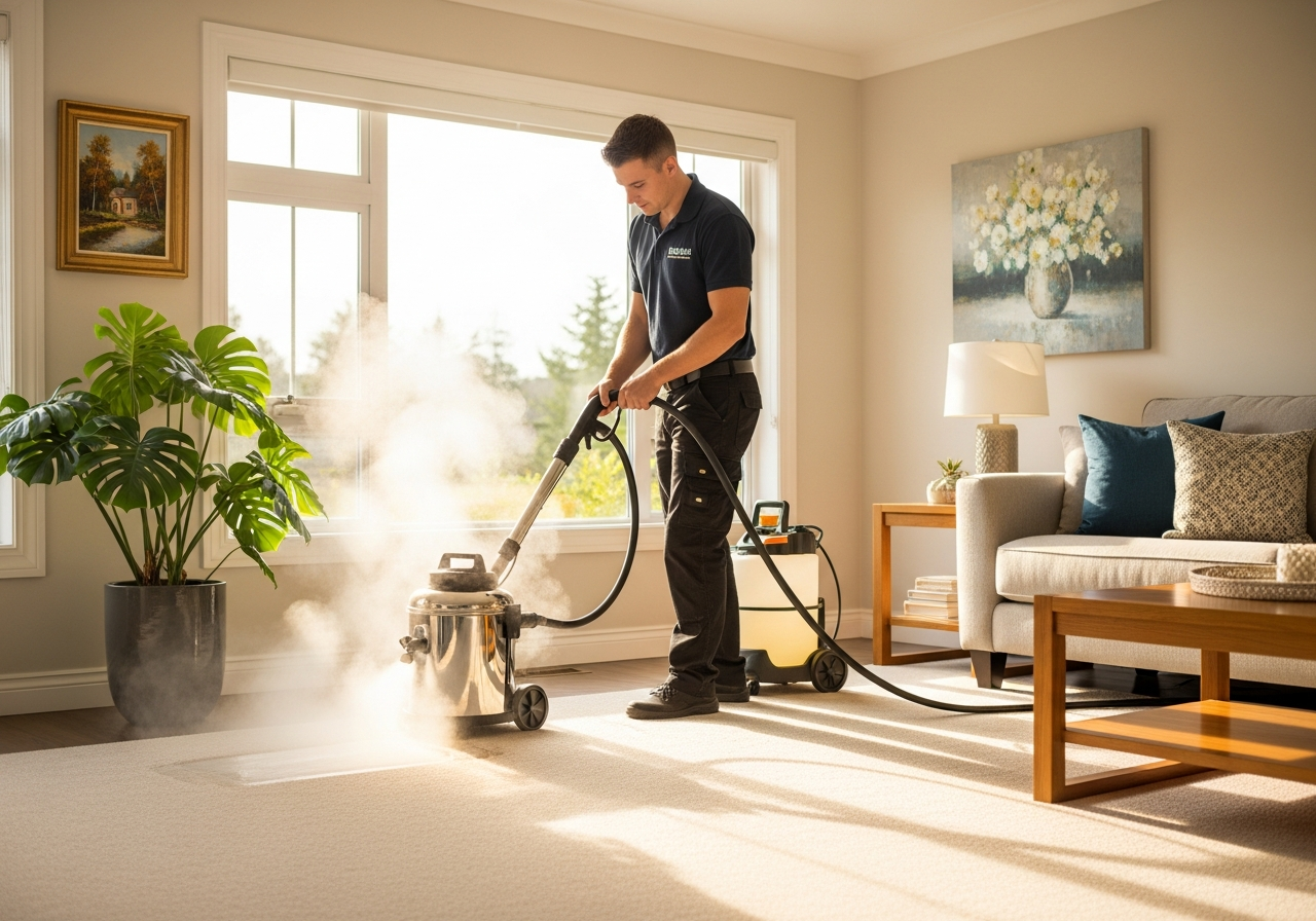 Carpet steam cleaning in living room