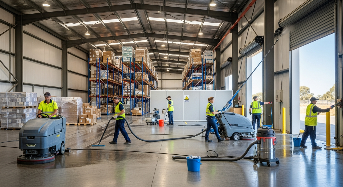Commercial cleaners in warehouse