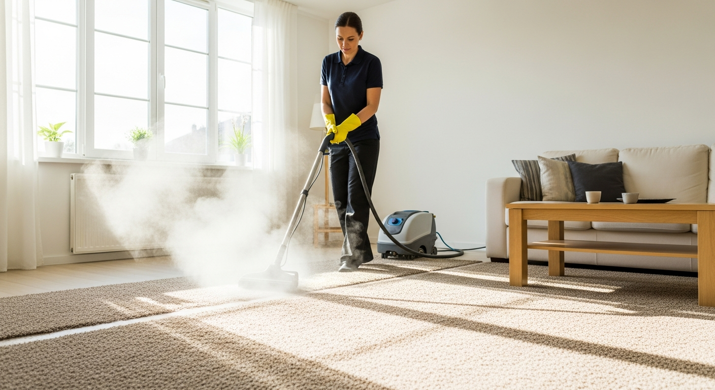 Carpet steam cleaning in living room