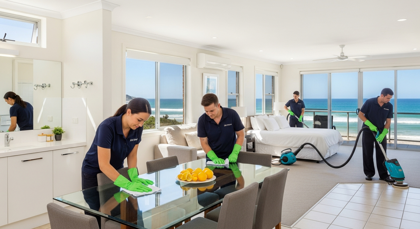End of lease cleaners working in a coastal property
