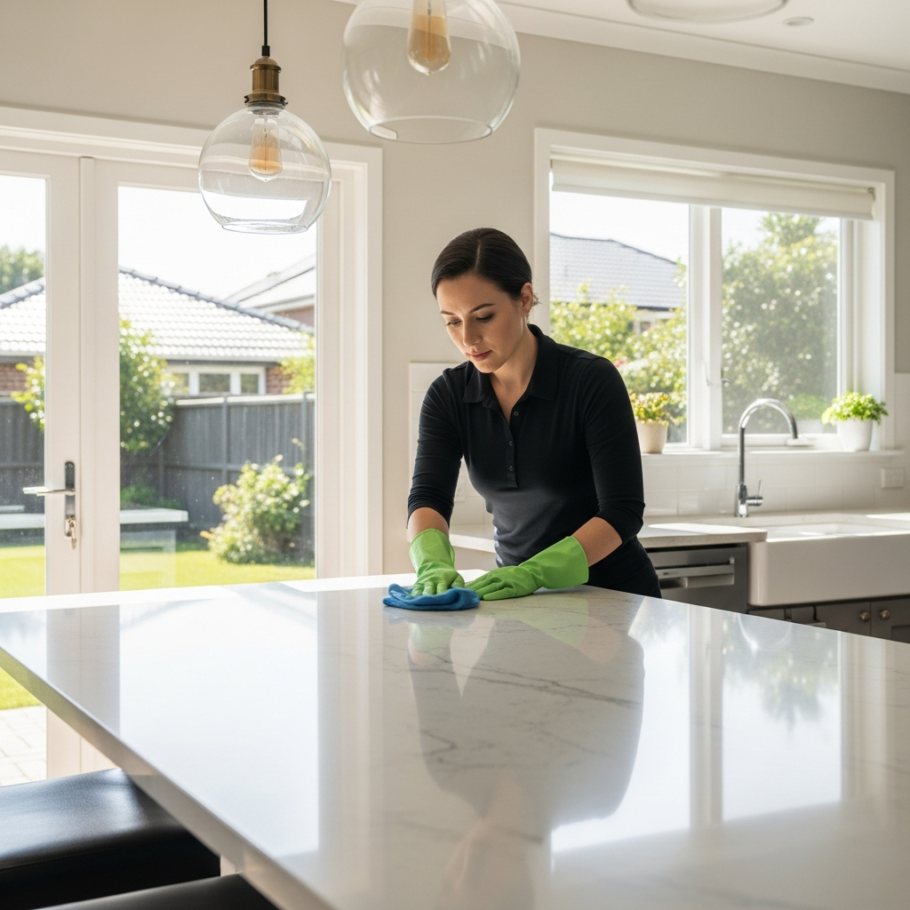 Cleaner polishing kitchen bench
