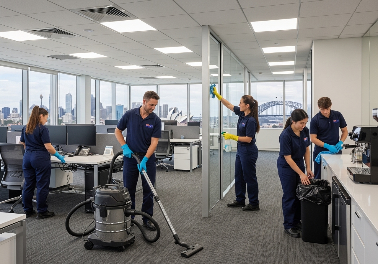 Commercial cleaners working in an office