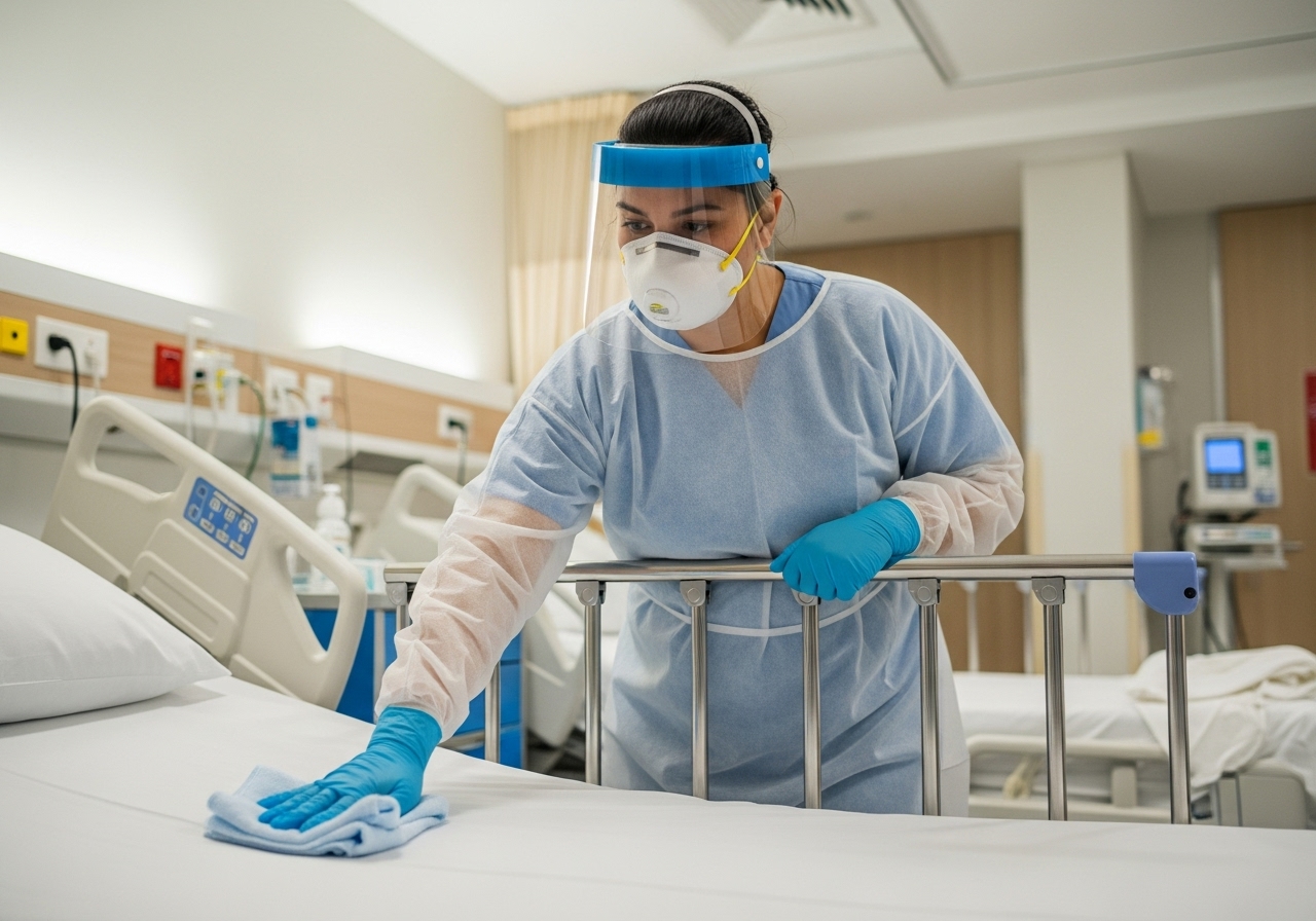 Healthcare cleaner disinfecting bed rails