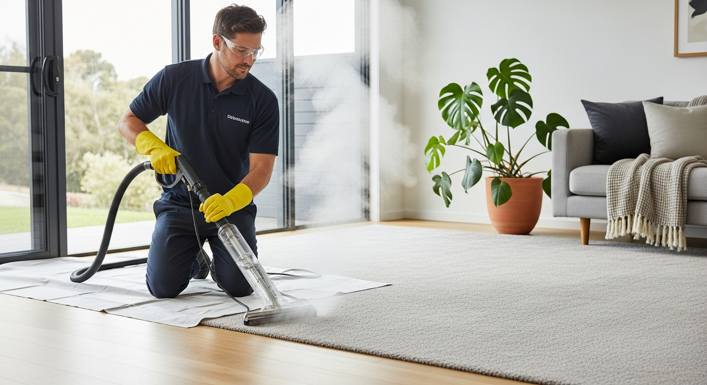 Cleaner steam cleaning carpet