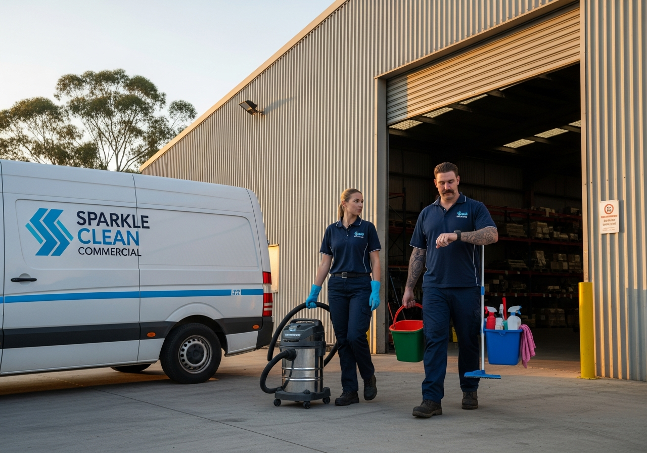 Cleaning team entering a Rossmore warehouse