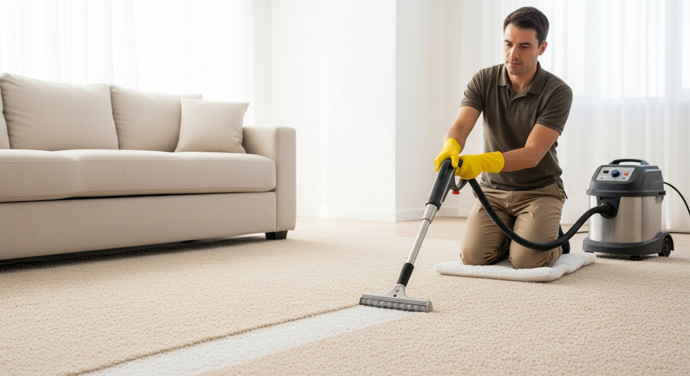 End of lease cleaner steaming carpet