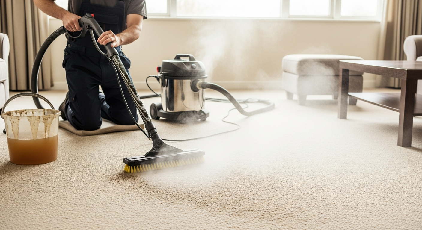 Carpet steam cleaning in living room