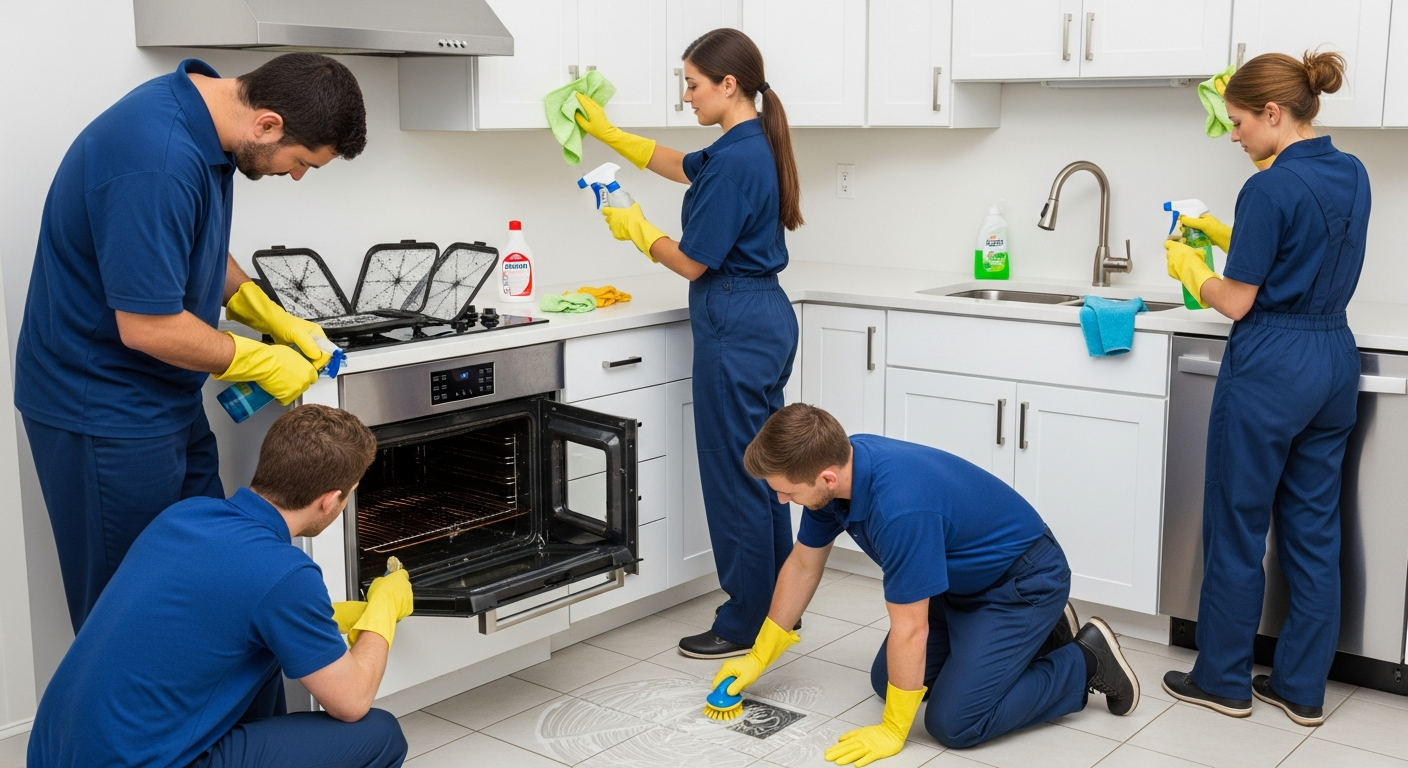 End of lease cleaners cleaning a kitchen