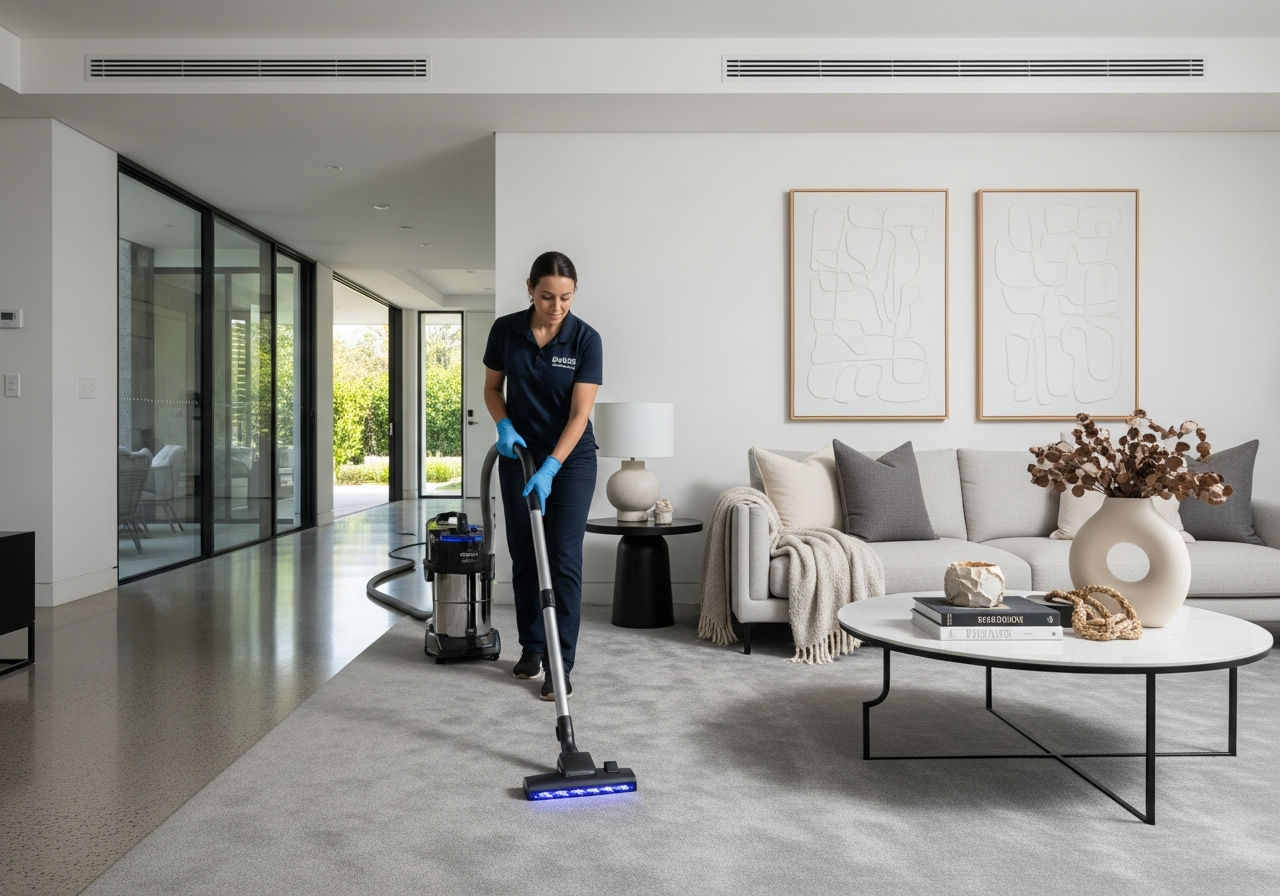 Vacate cleaning team vacuuming carpet