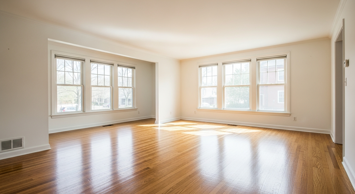Sparkling living room after move-out clean