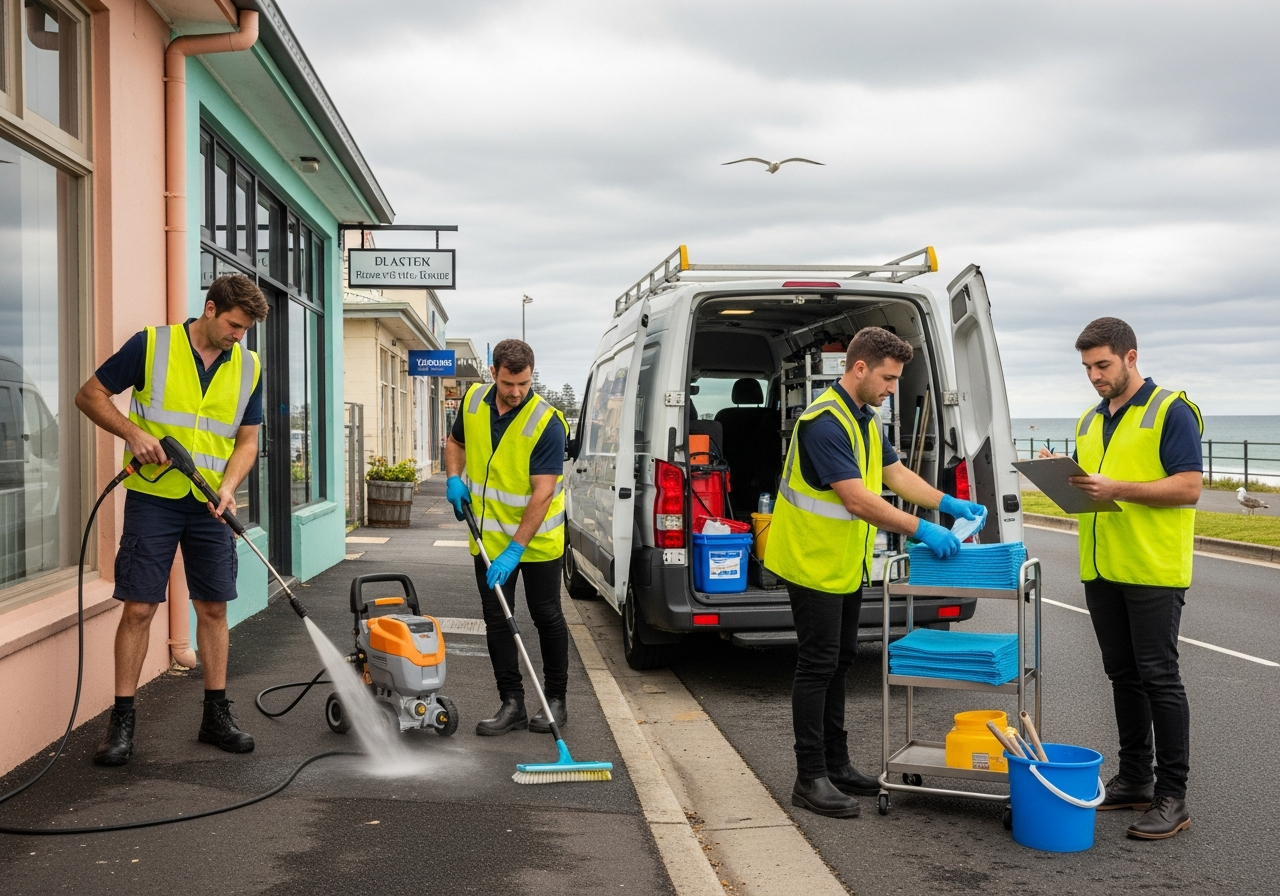 Cleaning team in Phillip Bay