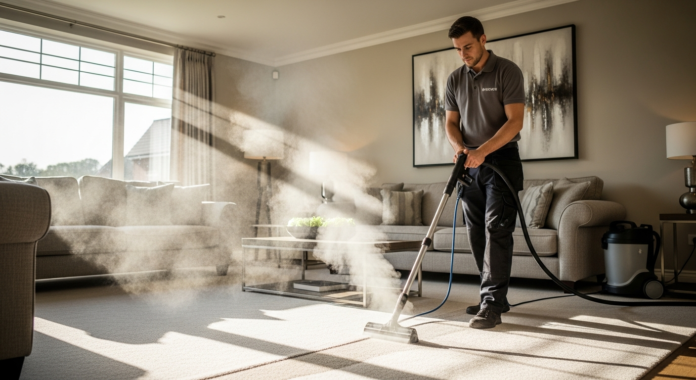 Carpet steam cleaning in living room