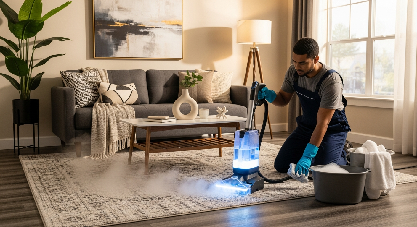Carpet steam cleaning in apartment