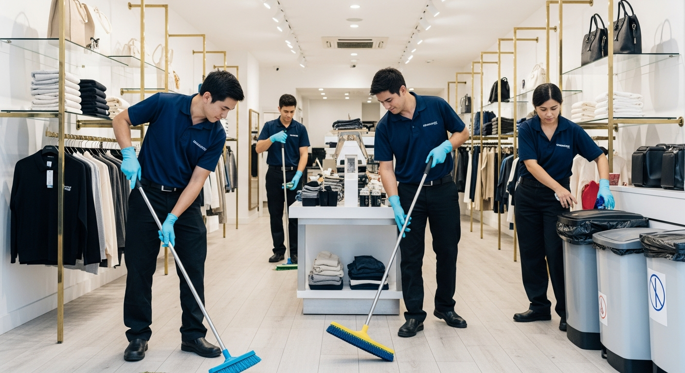 Commercial cleaners in retail shop