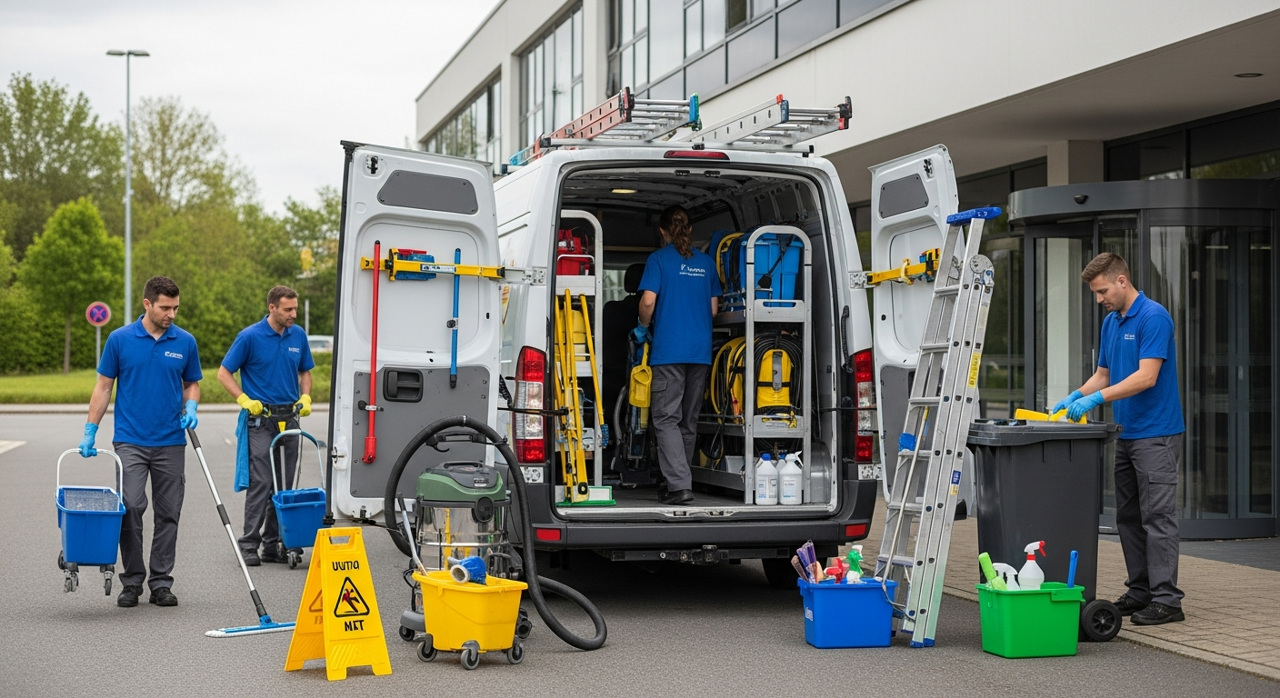 Cleaning team with van