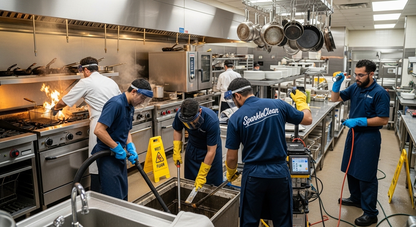 Grease trap maintenance in a busy restaurant kitchen