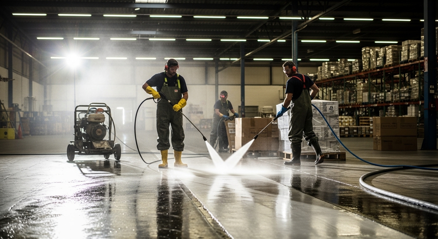 Warehouse floor high-pressure cleaning Brisbane