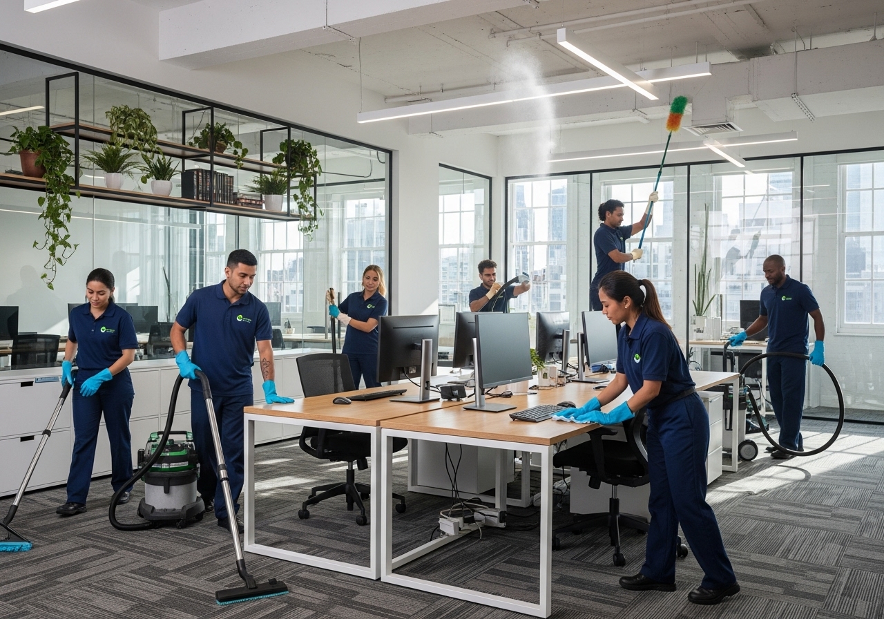 Office cleaners working