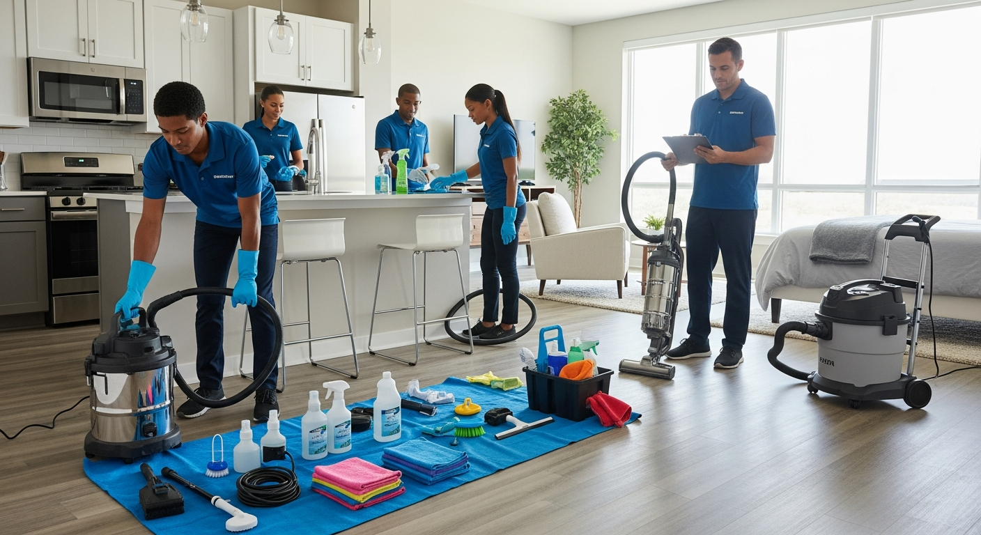 End of lease cleaning team preparing a property