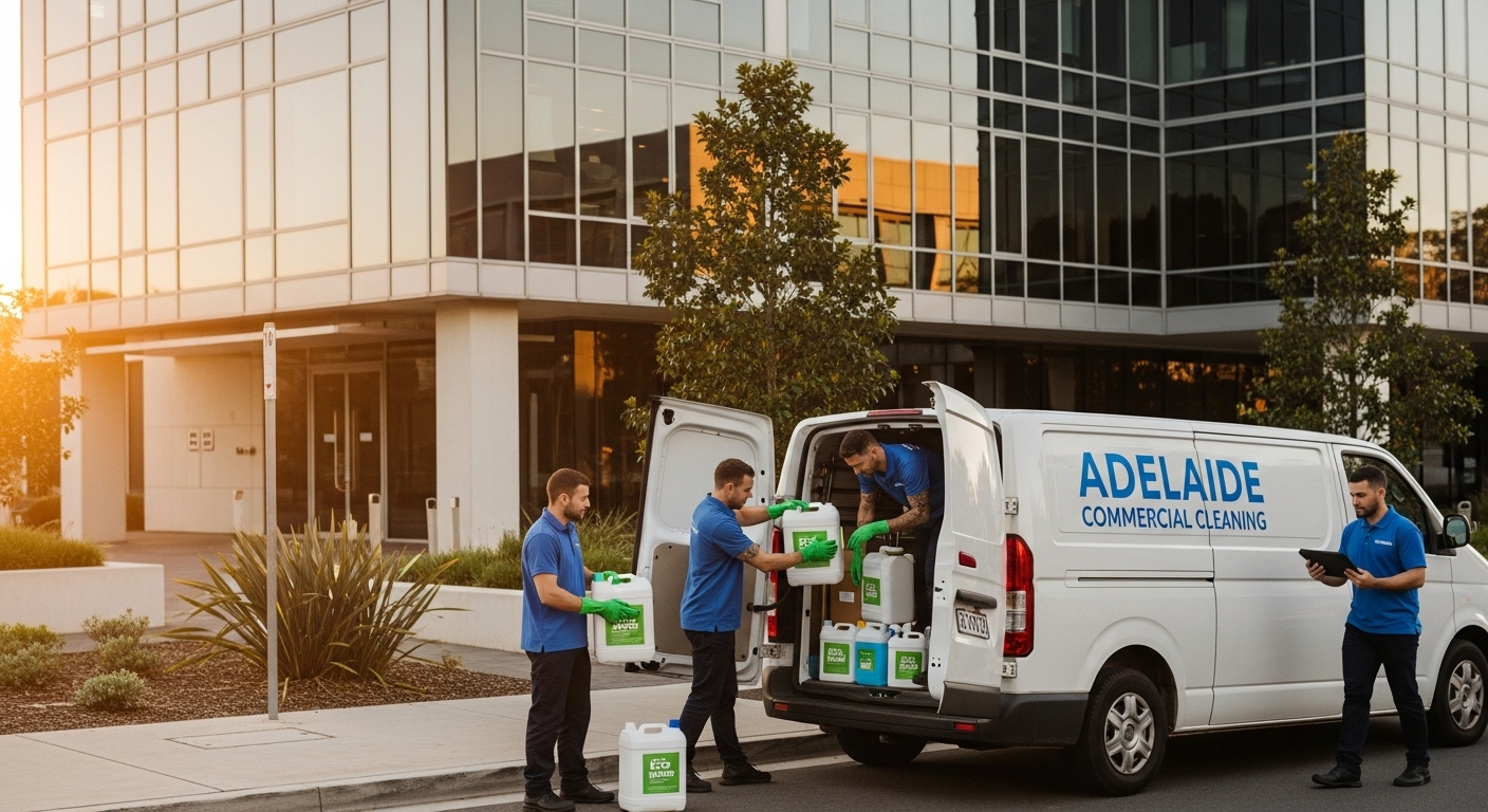 Adelaide cleaning team loading supplies into van