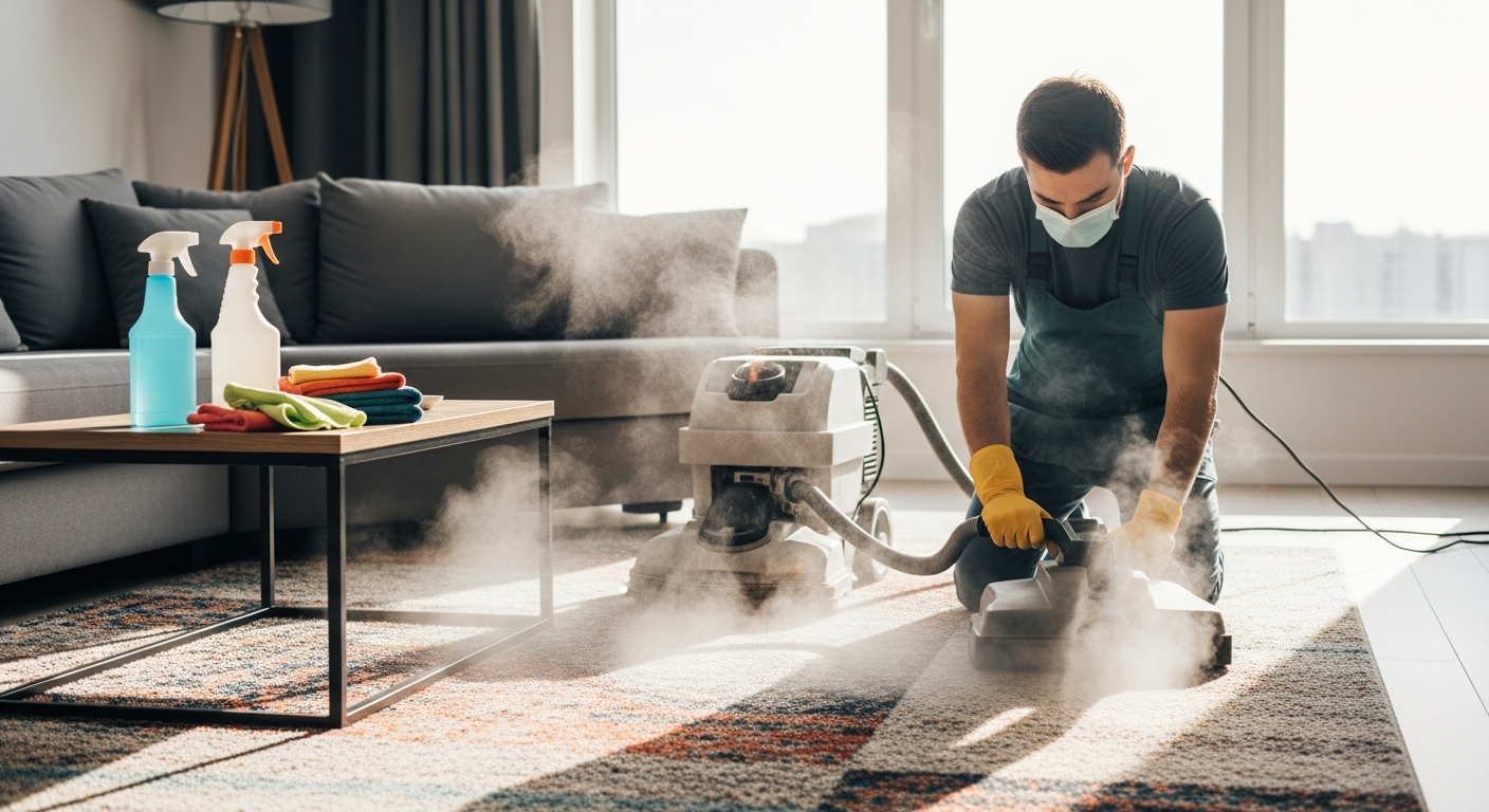 Cleaner performing carpet steam clean