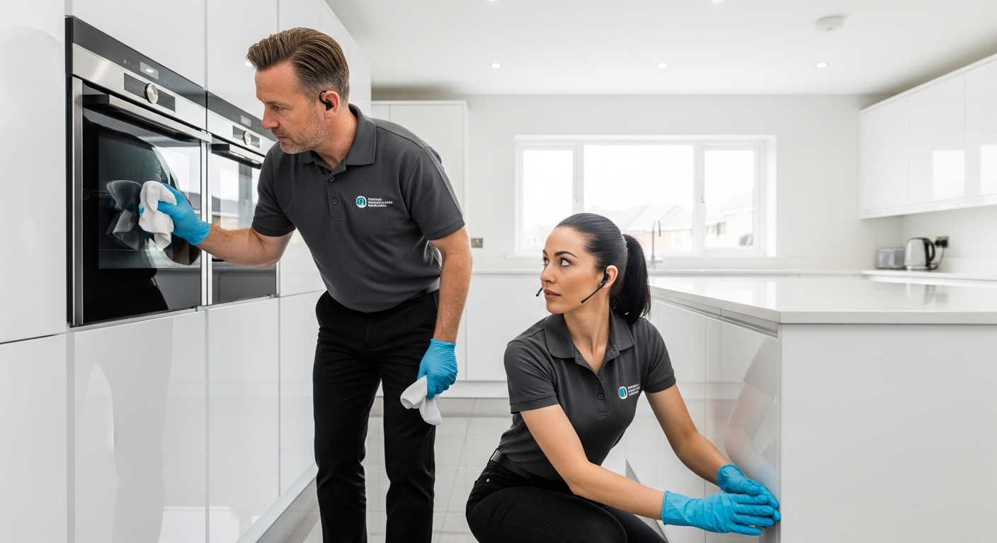 End of lease cleaners inspecting kitchen