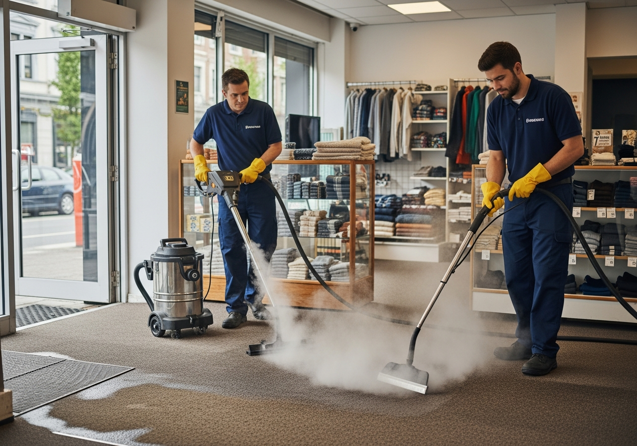 Carpet steam cleaning in a shopfront