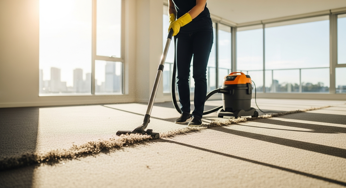 Cleaner vacuuming carpet in an apartment near Springvale