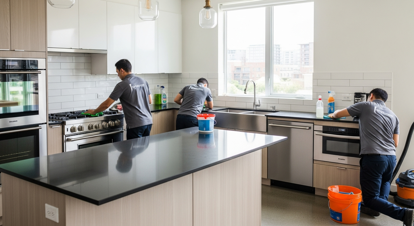 End of lease cleaners working in a kitchen