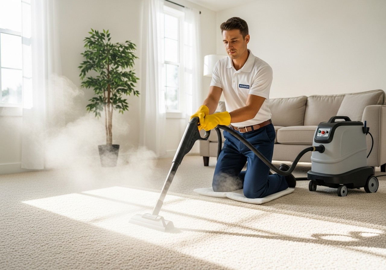 Carpet steam cleaning and tidy living room