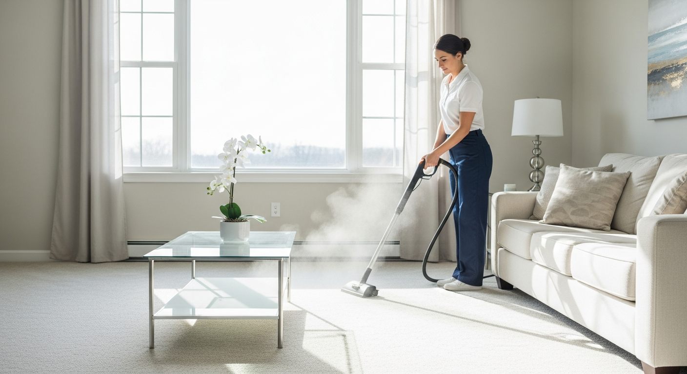 cleaner steam cleaning carpet in apartment