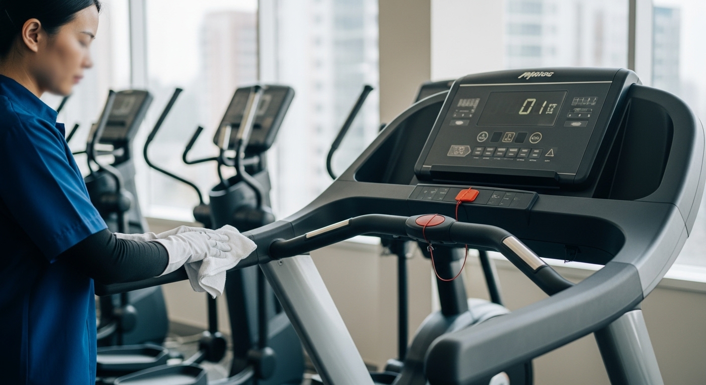 Gym equipment sanitised by professional cleaners
