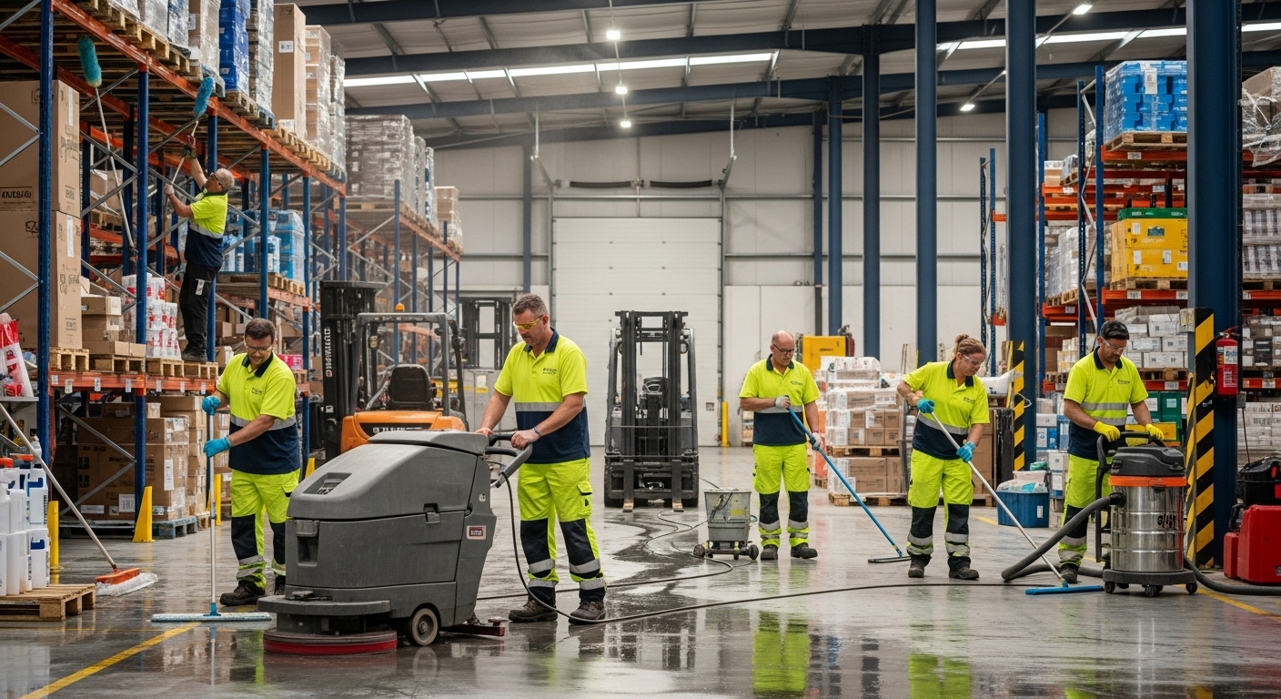 Cleaning team in Launceston warehouse