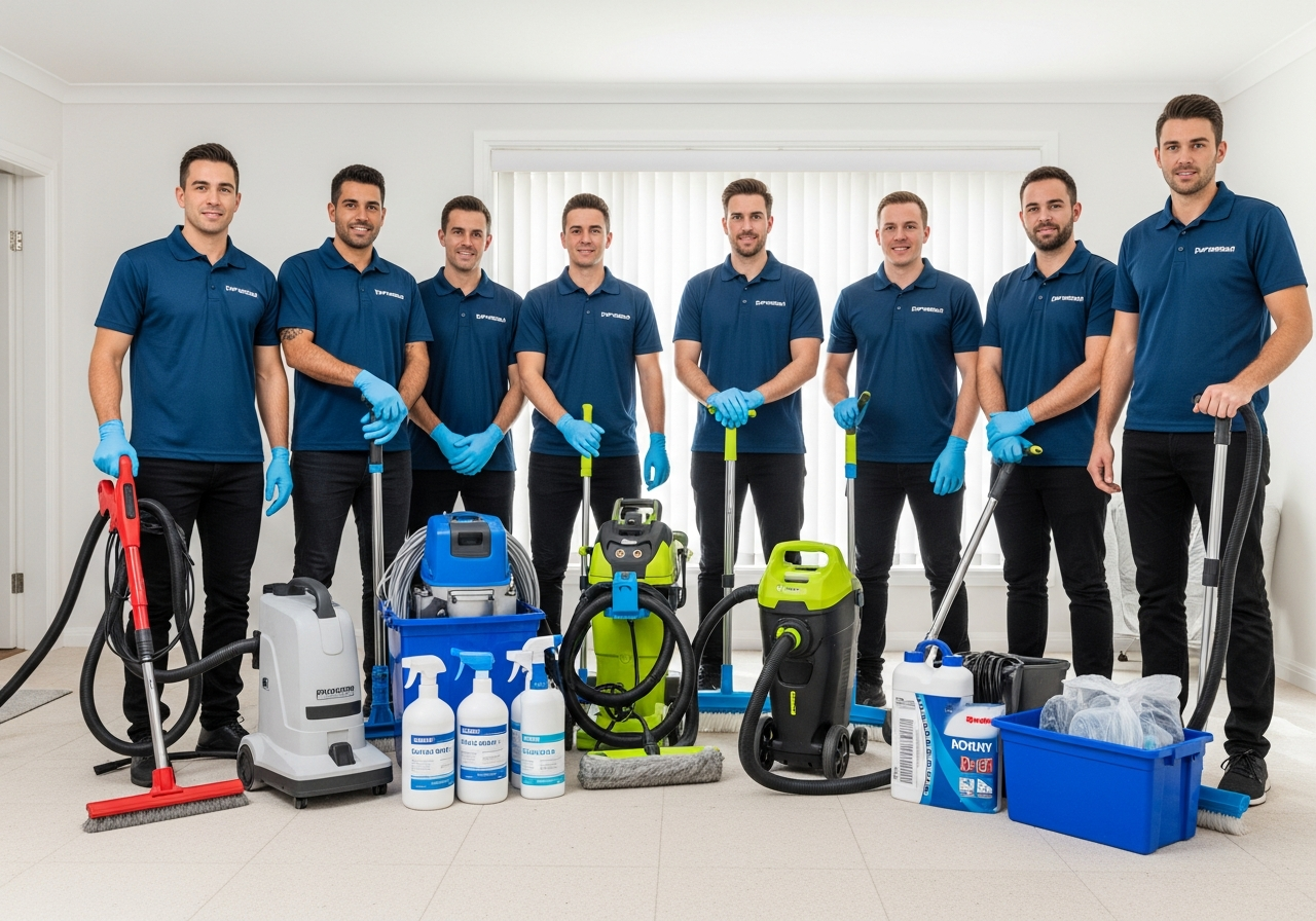 Vacate cleaning team preparing for a bond clean