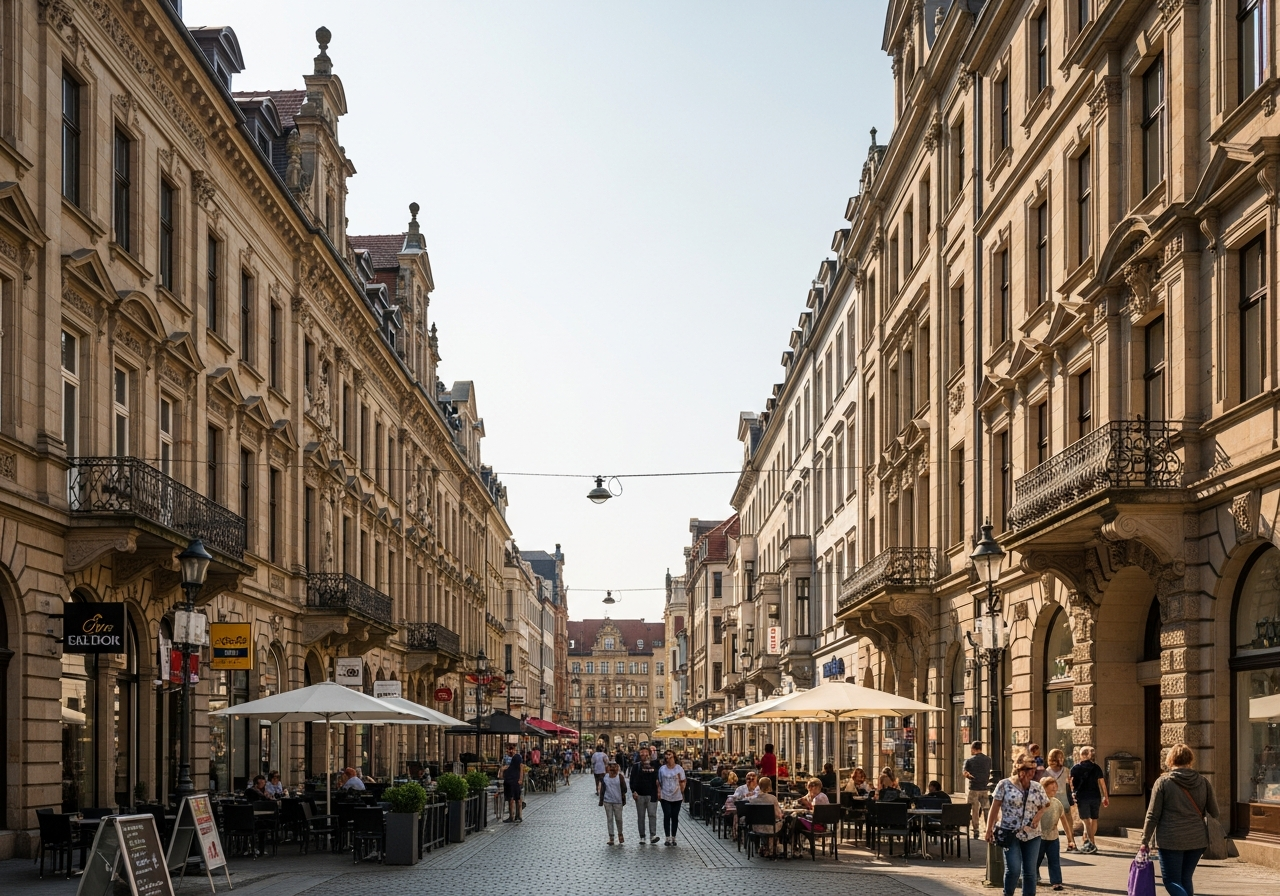 Coburg streetscape with cafes and shops