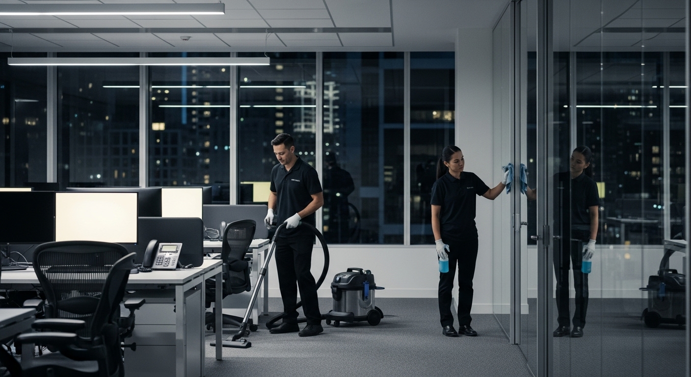 Professional cleaners in a Brisbane office